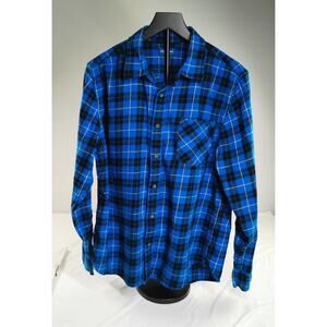 Arizona Jean Co Men’s Flannel Shirt Large Blue Black Plaid Cotton Button Up